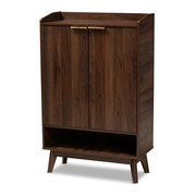 Baxton Studio Lena Mid-Century Walnut Finished 5-Shelf Wood Entryway Shoe Cabinet 157-9536